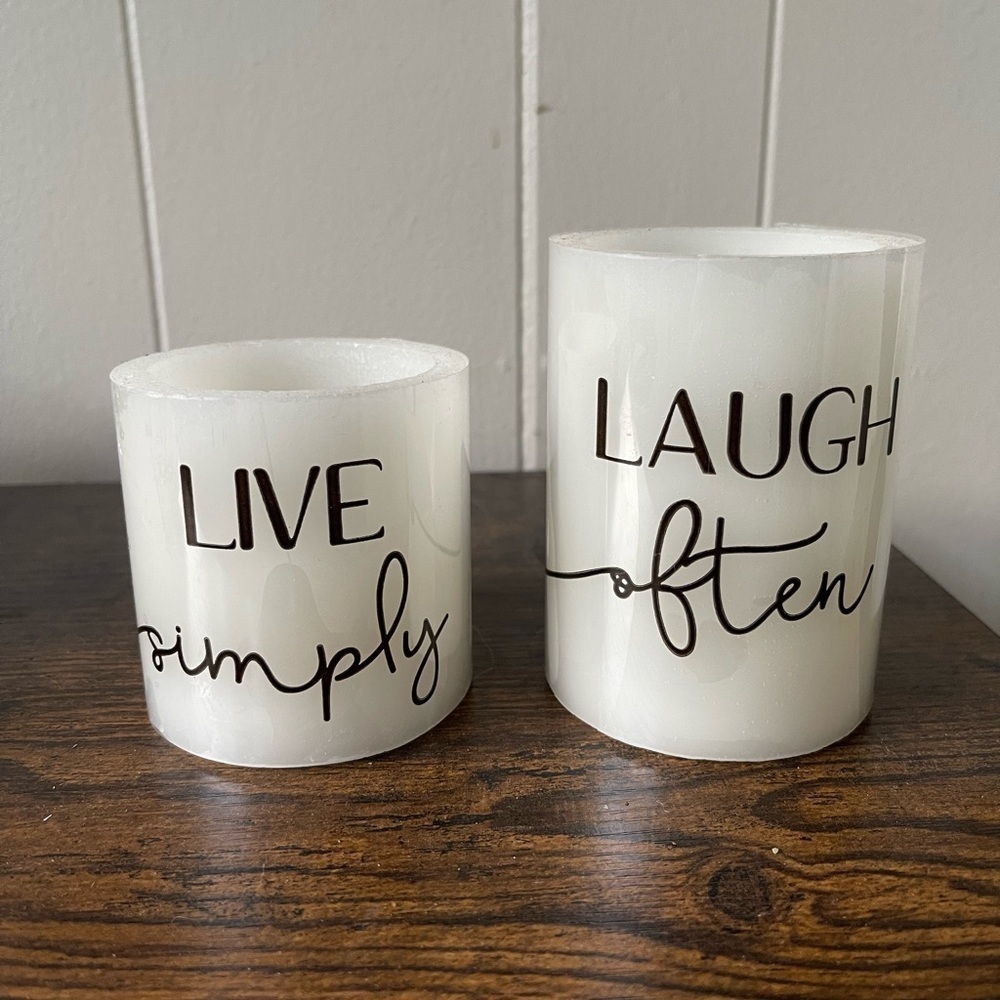 Battery-Operated “Live Simply, Laugh Often” Candles | Set of 2 | 4” & 3”